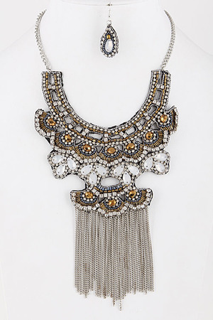 Gatsby inspired Statement Necklace Set with Encrusted Rhinestone and Bead Detail 5JAC8